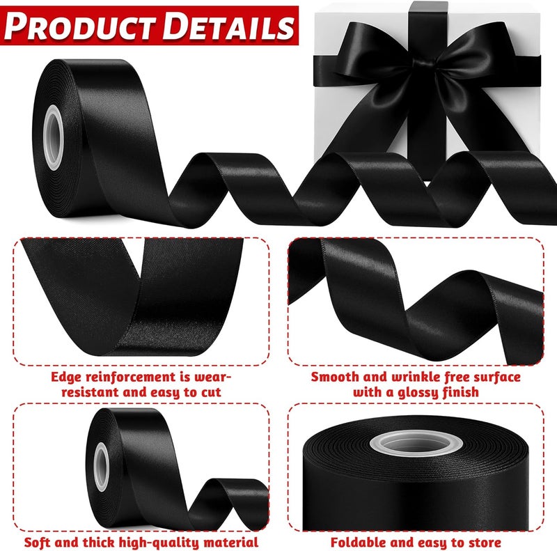 Fullive 1 1/2 Inch Black Ribbon, 30 Yards Black Ribbon for Gift Wrapping, Solid Polyester Satin Halloween Ribbons for Graduate Halloween Decorations DIY Hair Bows Floral Arrangements Wrapping Bouquet - Image 3
